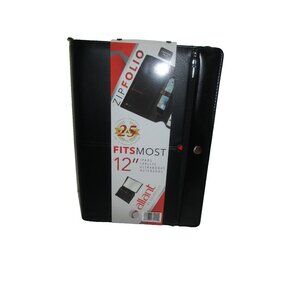 Allant Black 12" Zipfolio Leather Organizer W/ Notepad & Pockets For iPads & Not